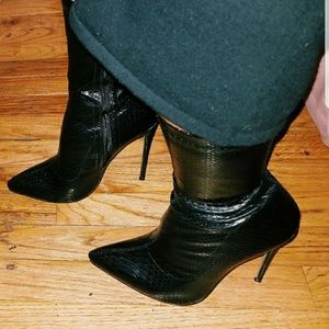 Black snake printed faux leather booties